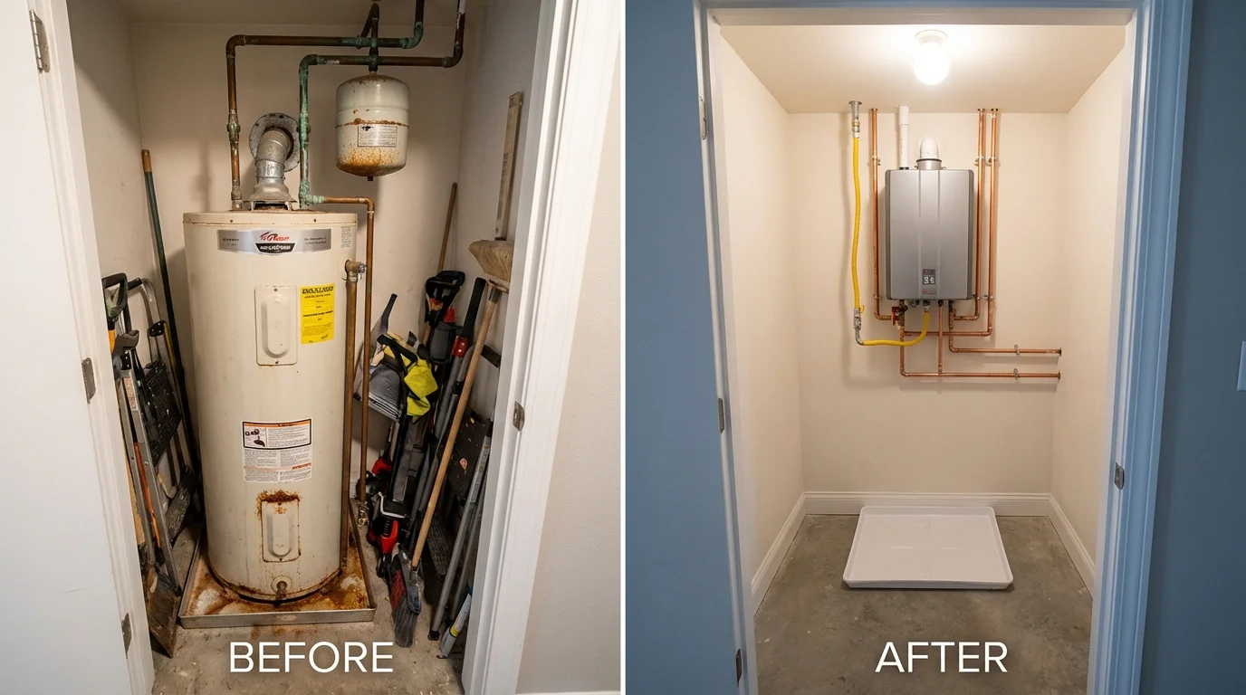 Tank water heater versus wall-mounted tankless unit comparison for Salado, TX homeowners
