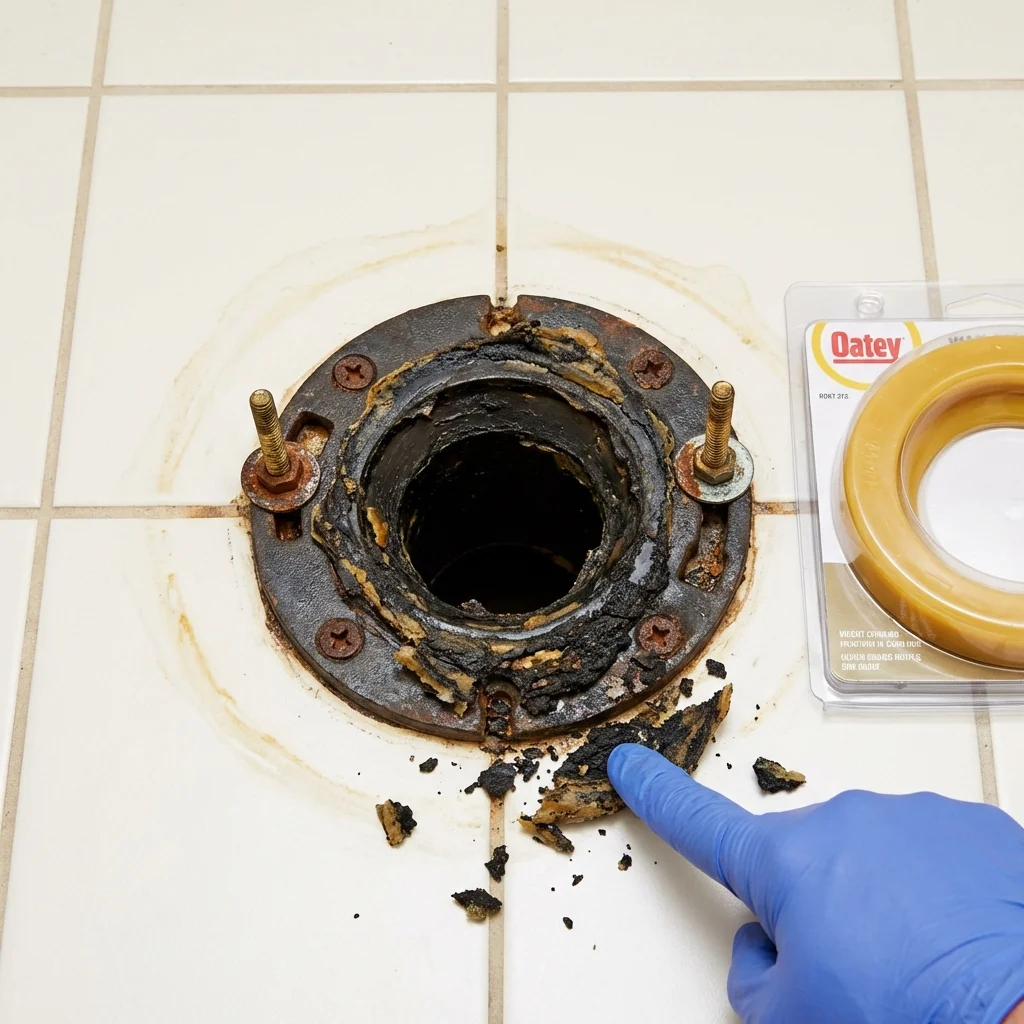 Failed wax ring showing water seepage at the base of a toilet in a Salado, TX home